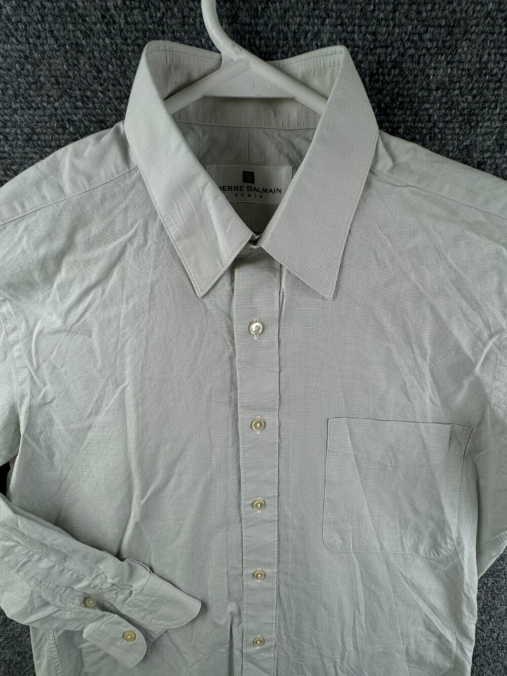Pierre Balmain Paris Gray 37-78 Button Up Long Sleeve Shirt Cotton Blend Point